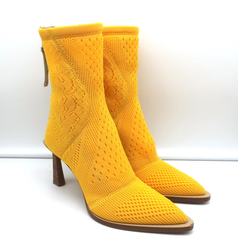 Fendi FFrame Jacquard Mesh Knit Ankle Boots Yellow Size 36 Pointed Toe –  Celebrity Owned