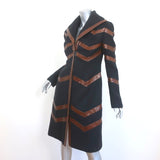 Richard Tyler Couture Coat Black Wool with Brown Leather Trim Size 8 NEW