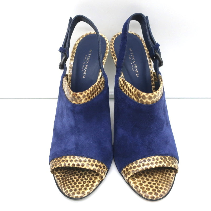Bottega Veneta Slingback Sandals Navy Suede and Natural Snakeskin Size 39 NEW