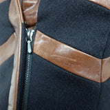 Richard Tyler Couture Coat Black Wool with Brown Leather Trim Size 8 NEW