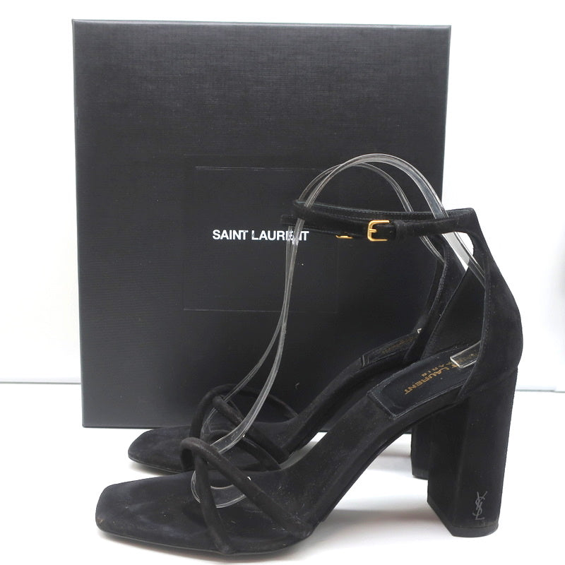 Yves Saint Laurent YSL Black Leather Strappy Open Toe Sandal Heels