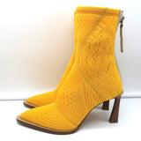 Fendi FFrame Jacquard Mesh Knit Ankle Boots Yellow Size 36 Pointed Toe Heel