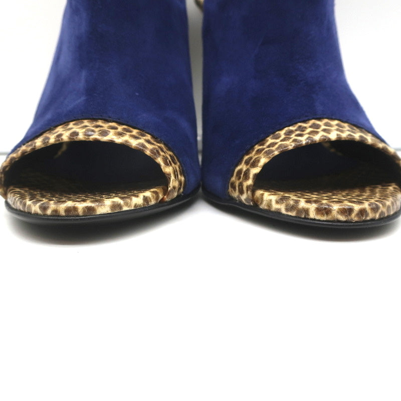 Bottega Veneta Slingback Sandals Navy Suede and Natural Snakeskin Size 39 NEW