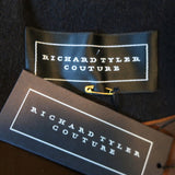 Richard Tyler Couture Coat Black Wool with Brown Leather Trim Size 8 NEW