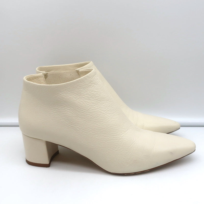 Theory Booties Cream Leather Size 37 Pointed Toe Ankle Boots