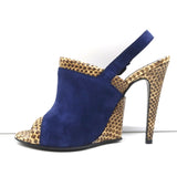 Bottega Veneta Slingback Sandals Navy Suede and Natural Snakeskin Size 39 NEW