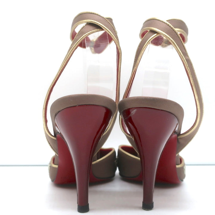 Yves Saint Laurent Opium Lotus Embroidered Pumps Mocha Satin Size 37