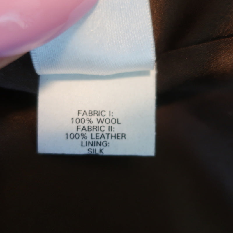 Richard Tyler Couture Coat Black Wool with Brown Leather Trim Size 8 NEW