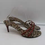Dolce & Gabbana Double Strap Slide Sandals Brown Leather & Leopard Print Size 41