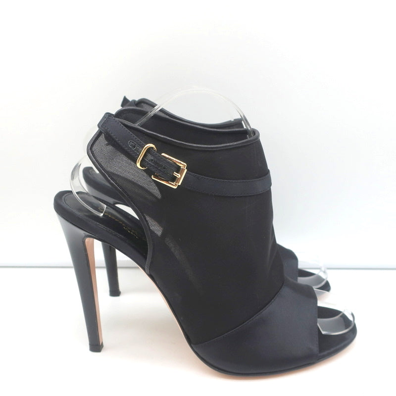 Gianvito Rossi Peep Toe Slingback Booties Black Satin &amp; Organza Size 40 NEW
