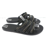 Ancient Greek Sandals Niki Chains Slide Sandals Black Leather Size 37