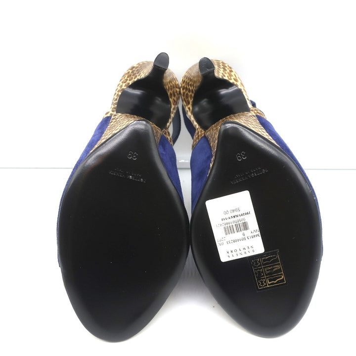 Bottega Veneta Slingback Sandals Navy Suede and Natural Snakeskin Size 39 NEW