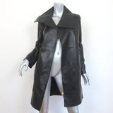 Oscar de la Renta Leather Coat Black Size 4 Asymmetric Collar Jacket NEW