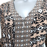 Nanette Lepore Maxi Dress Apache Beige Printed Silk Size 2 V-Neck 3/4 Sleeve