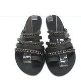 Ancient Greek Sandals Niki Chains Slide Sandals Black Leather Size 37