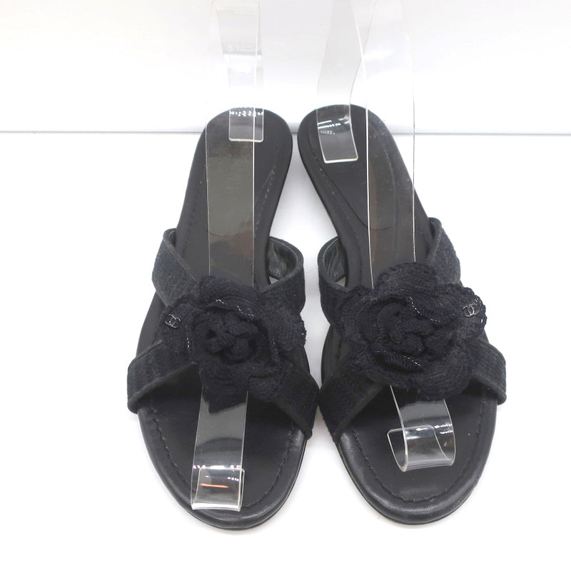 Chanel Crochet Camellia Crisscross Slide Sandals Black Size 37.5 –  Celebrity Owned