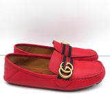 Gucci GG Marmont Web Driver Loafers Red Leather Size 38.5