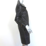 Oscar de la Renta Leather Coat Black Size 4 Asymmetric Collar Jacket NEW