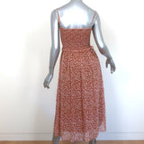 Joie Midi Dress Ambroise Copper Smocked Printed Silk Size Extra Small