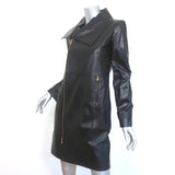 Oscar de la Renta Leather Coat Black Size 4 Asymmetric Collar Jacket NEW