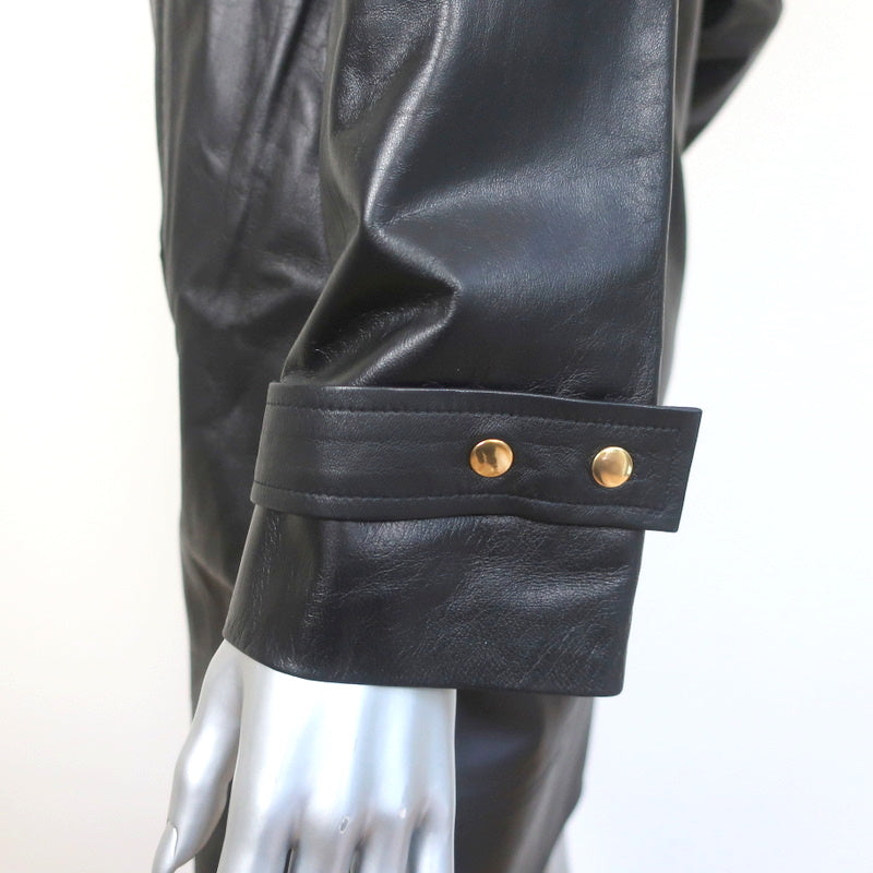 Oscar de la Renta Leather Coat Black Size 4 Asymmetric Collar Jacket NEW