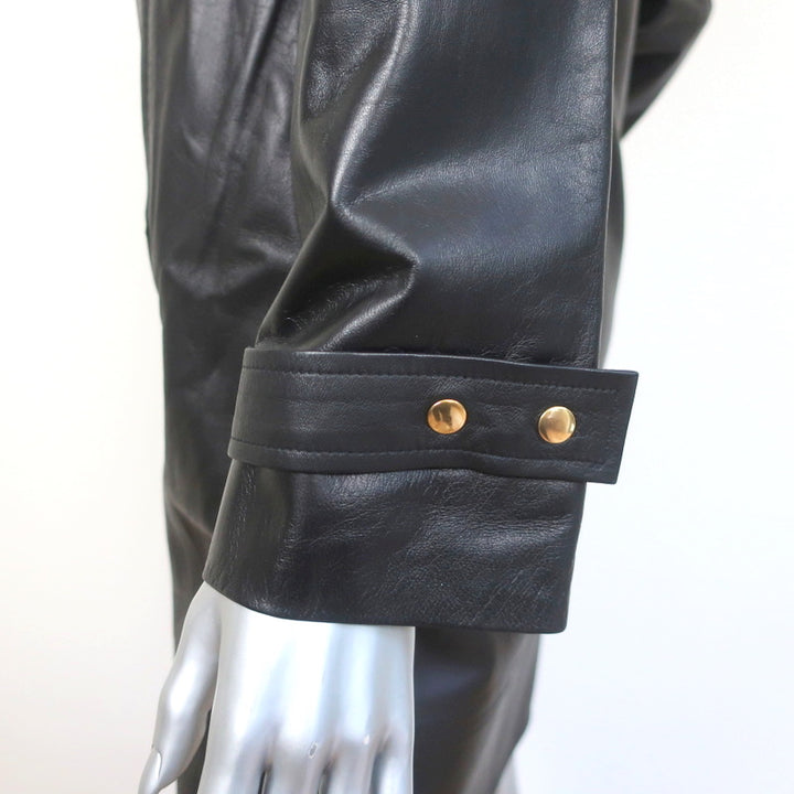 Oscar de la Renta Leather Coat Black Size 4 Asymmetric Collar Jacket NEW