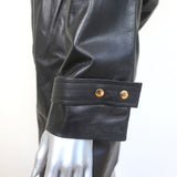 Oscar de la Renta Leather Coat Black Size 4 Asymmetric Collar Jacket NEW