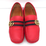 Gucci GG Marmont Web Driver Loafers Red Leather Size 38.5