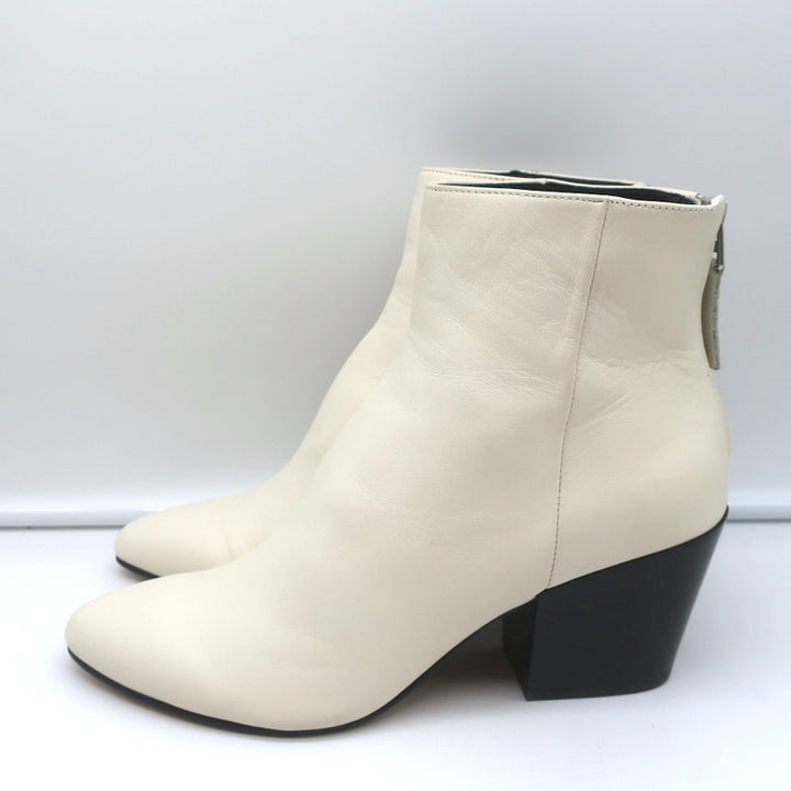 Dolce Vita Coltyn Ankle Boots Cream Leather Size 7.5 Pointed Toe Booties