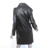 Oscar de la Renta Leather Coat Black Size 4 Asymmetric Collar Jacket NEW