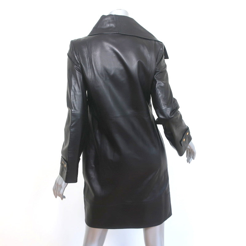 Oscar de la Renta Leather Coat Black Size 4 Asymmetric Collar Jacket N Celebrity Owned Oscar de la Renta Leather Coat Black Size 4 Asymmetric Collar Jacket N Celebrity Owned