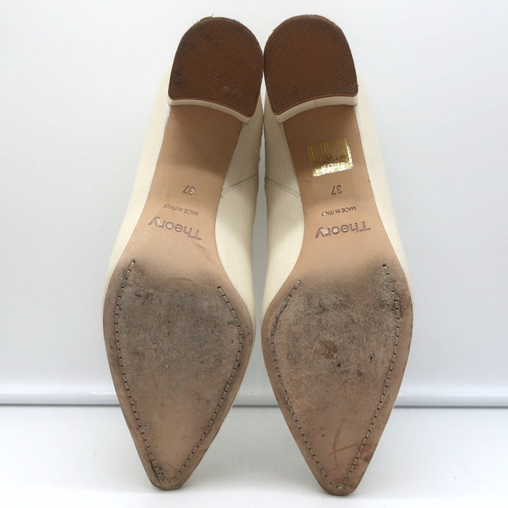 Theory Booties Cream Leather Size 37 Pointed Toe Ankle Boots