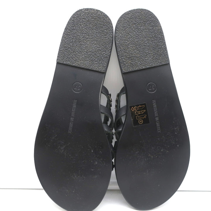 Ancient Greek Sandals Niki Chains Slide Sandals Black Leather Size 37