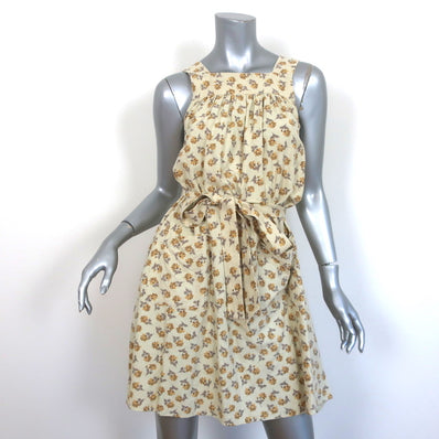 Doen Sleeveless Mini Dress Ivory Cottage Floral Print Raw Silk Size Extra Small