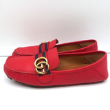 Gucci GG Marmont Web Driver Loafers Red Leather Size 38.5