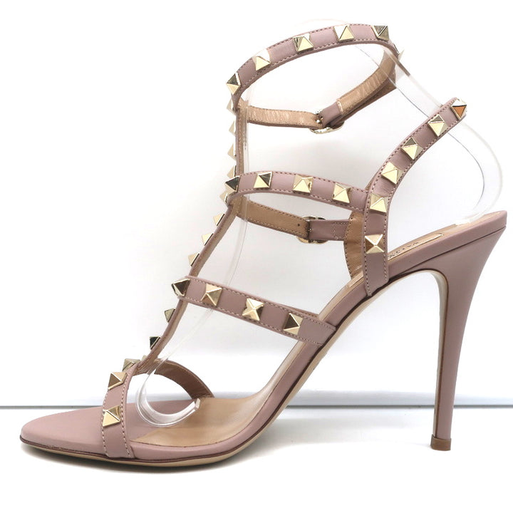 Valentino Rockstud 105 Ankle Strap Caged Sandals Poudre Leather Size 38.5 NEW