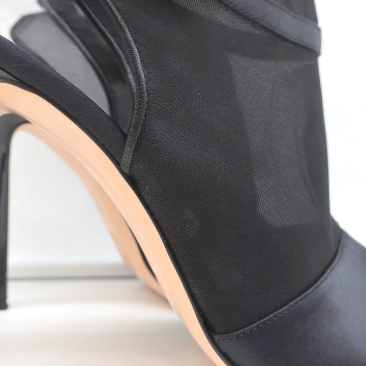 Gianvito Rossi Peep Toe Slingback Booties Black Satin &amp; Organza Size 40 NEW