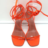 Amina Muaddi Vita Ankle Wrap Sandals Orange Crystal-Embellished Satin Size 37