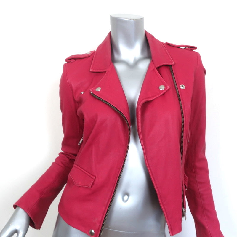 IRO Ashville Leather Biker Jacket Fuchsia Size 1 Moto Jacket