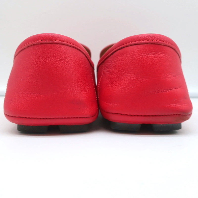 Gucci GG Marmont Web Driver Loafers Red Leather Size 38.5