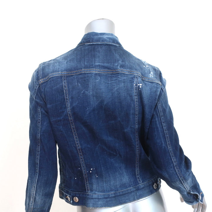 Dsquared2 Paint Splatter Jean Jacket Indigo Stretch Denim Size 46