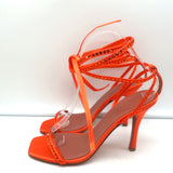 Amina Muaddi Vita Ankle Wrap Sandals Orange Crystal-Embellished Satin Size 37