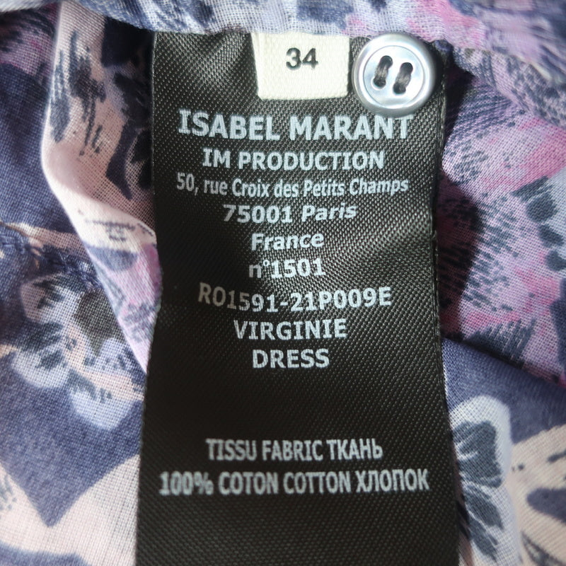 Isabel Marant Etoile Virginie Mini Dress Purple Floral Print Cotton Size 34 NEW