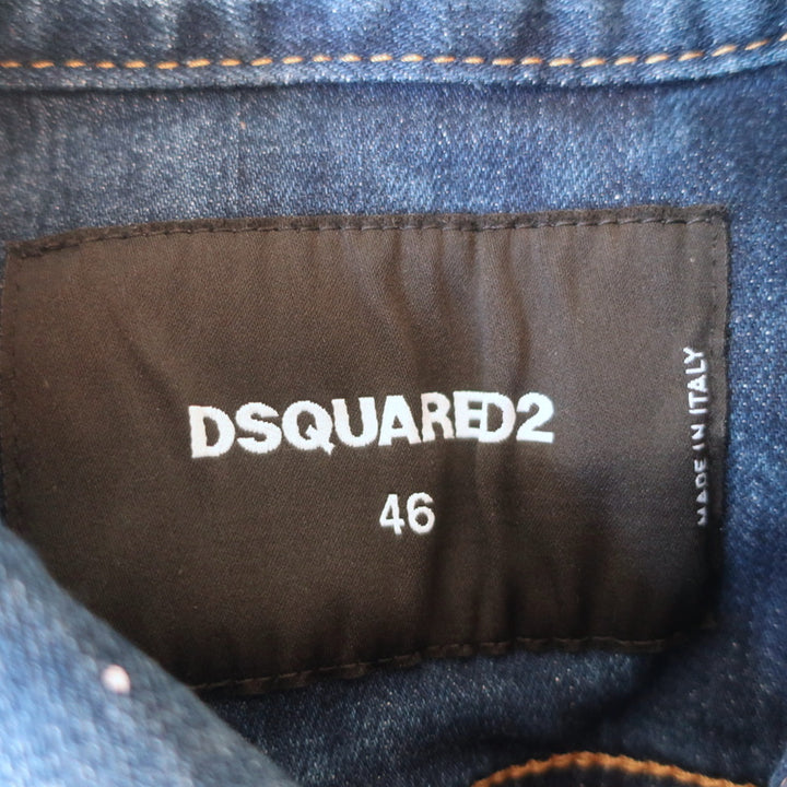 Dsquared2 Paint Splatter Jean Jacket Indigo Stretch Denim Size 46