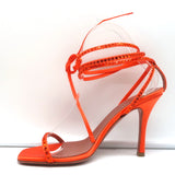Amina Muaddi Vita Ankle Wrap Sandals Orange Crystal-Embellished Satin Size 37