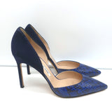 Manolo Blahnik d'Orsay Pumps Tayler Navy Suede & Snakeskin Size 39 Pointed Toe