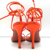 Amina Muaddi Vita Ankle Wrap Sandals Orange Crystal-Embellished Satin Size 37