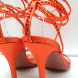Amina Muaddi Vita Ankle Wrap Sandals Orange Crystal-Embellished Satin Size 37