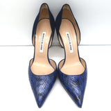 Manolo Blahnik d'Orsay Pumps Tayler Navy Suede & Snakeskin Size 39 Pointed Toe