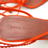 Amina Muaddi Vita Ankle Wrap Sandals Orange Crystal-Embellished Satin Size 37